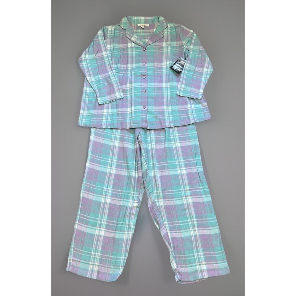 Dreams Co Women's MP 14-16 Pastel Plaid Cotton Flannel Pajamas 2pc Top Pants NWT